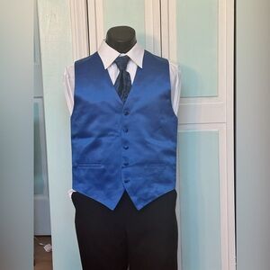 Royal Blue Satin Closed Back Vest and Tapestry Tie Wedding Prom Men’s XS Xsmall